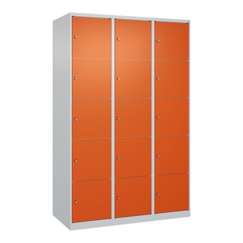 C+P Schließfachschrank Classic PLUS, 3 Abteile, 1850x1200x500mm, 7035/2004 Innenhöhe Gefach oben (oberes 365 mm Front RAL 2004 Reinorange