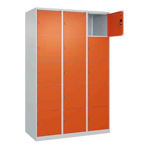 C+P Schließfachschrank Classic PLUS, 3 Abteile, 1850x1200x500mm, 7035/2004 Innenhöhe Gefach oben (oberes 365 mm Front RAL 2004 Reinorange