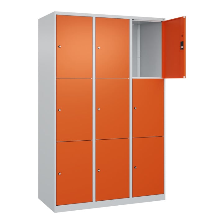 C+P Schließfachschrank Classic PLUS, 3 Abteile, 1850x1200x500mm, 7035/2004 Innenhöhe Gefach oben (oberes 599 mm Front RAL 2004 Reinorange