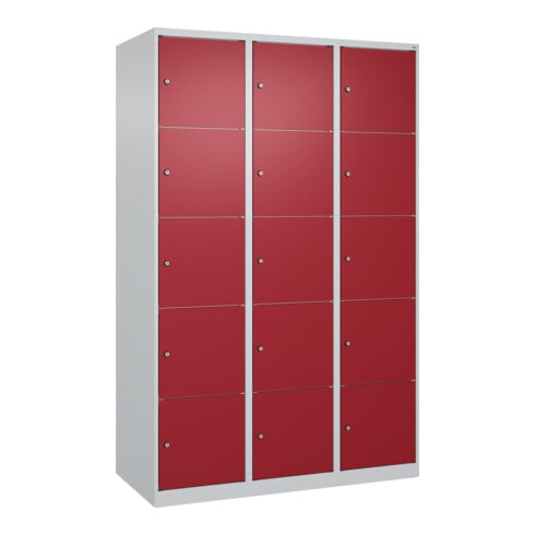 C+P Schließfachschrank Classic PLUS, 3 Abteile, 1850x1200x500mm, 7035/3003 Innenhöhe Gefach oben (oberes 365 mm Front RAL 3003 Rubinrot