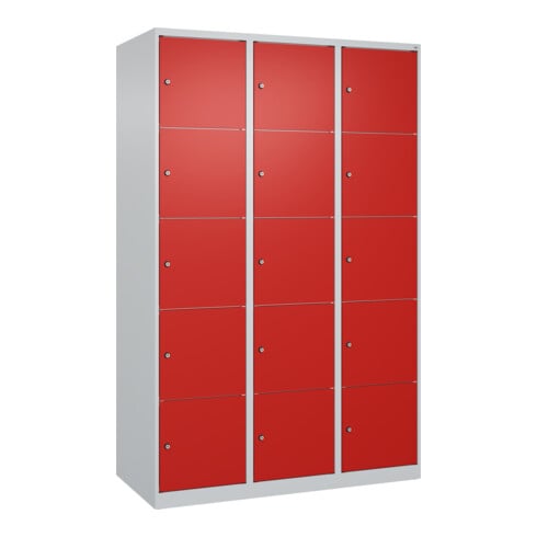 C+P Schließfachschrank Classic PLUS, 3 Abteile, 1850x1200x500mm, 7035/3020 Innenhöhe Gefach oben (oberes 365 mm Front RAL 3020 Verkehrsrot