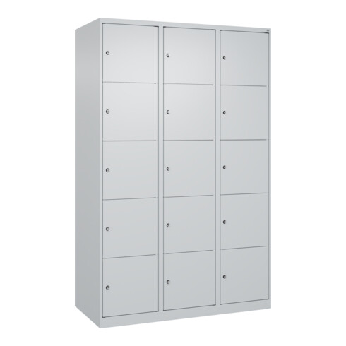 C+P Schließfachschrank Classic PLUS, 3 Abteile, 1850x1200x500mm, 7035/7035 Innenhöhe Gefach oben (oberes 365 mm Front RAL 7035 Lichtgrau