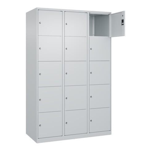 C+P Schließfachschrank Classic PLUS, 3 Abteile, 1850x1200x500mm, 7035/7035 Innenhöhe Gefach oben (oberes 365 mm Front RAL 7035 Lichtgrau