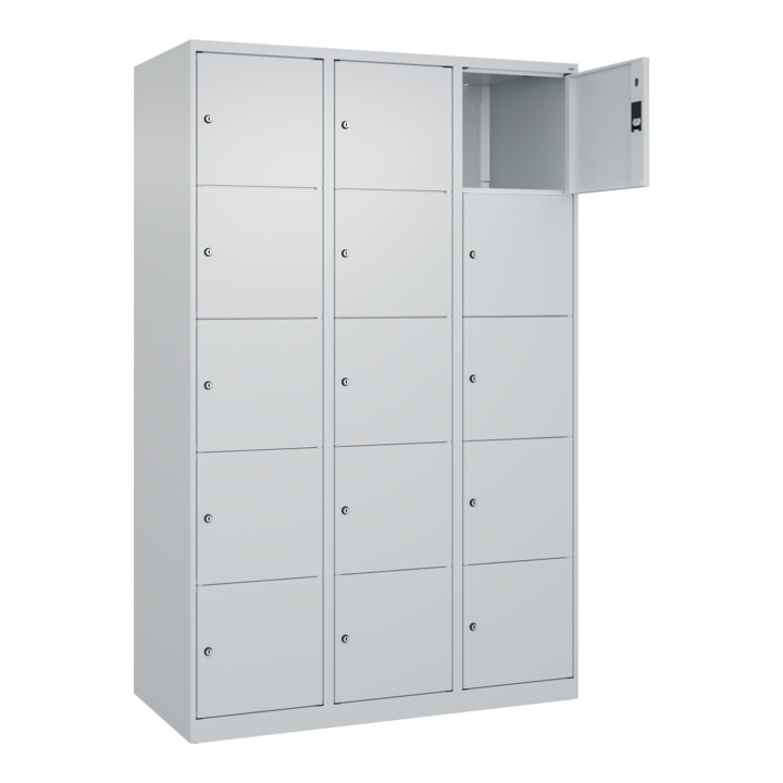 C+P Schließfachschrank Classic PLUS, 3 Abteile, 1850x1200x500mm, 7035/7035 Innenhöhe Gefach oben (oberes 365 mm Front RAL 7035 Lichtgrau