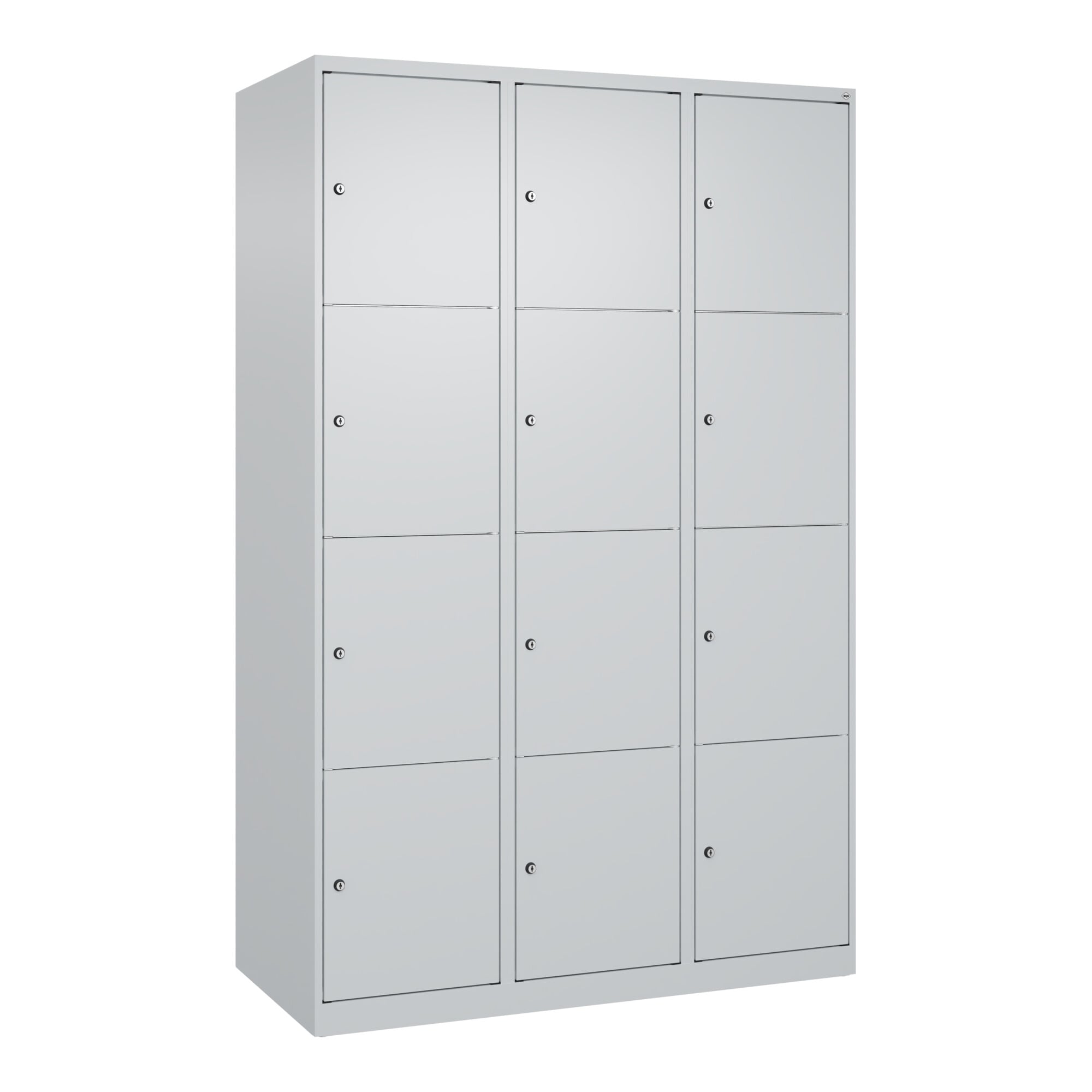 C+P Schließfachschrank Classic PLUS, 3 Abteile, 1850x1200x500mm, 7035/7035 Innenhöhe Gefach oben (oberes 453 mm Front RAL 7035 Lichtgrau ; C + P Möbel