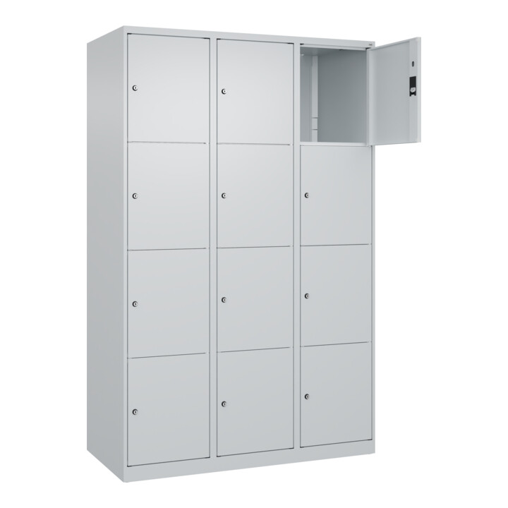 C+P Schließfachschrank Classic PLUS, 3 Abteile, 1850x1200x500mm, 7035/7035 Innenhöhe Gefach oben (oberes 453 mm Front RAL 7035 Lichtgrau