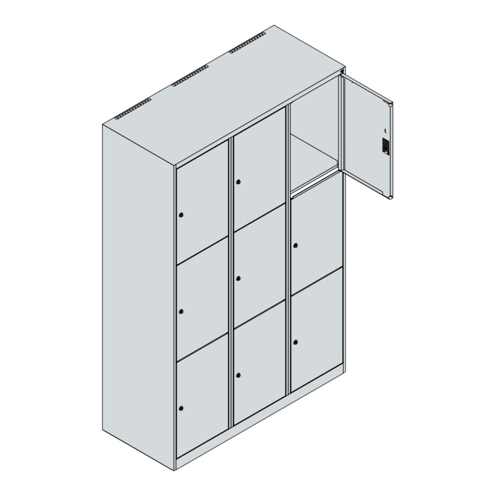 C+P Schließfachschrank Classic PLUS, 3 Abteile, 1850x1200x500mm, 7035/7035 Innenhöhe Gefach oben (oberes 599 mm Front RAL 3003 Rubinrot