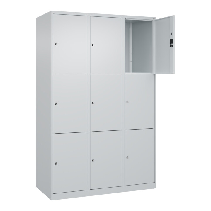 C+P Schließfachschrank Classic PLUS, 3 Abteile, 1850x1200x500mm, 7035/7035 Innenhöhe Gefach oben (oberes 599 mm Front RAL 7035 Lichtgrau