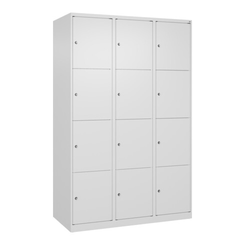 C+P Schließfachschrank Classic PLUS, 3 Abteile, 1850x1200x500mm, 9016/9016 Innenhöhe Gefach oben (oberes 453 mm Front RAL 9016 Verkehrsweiß