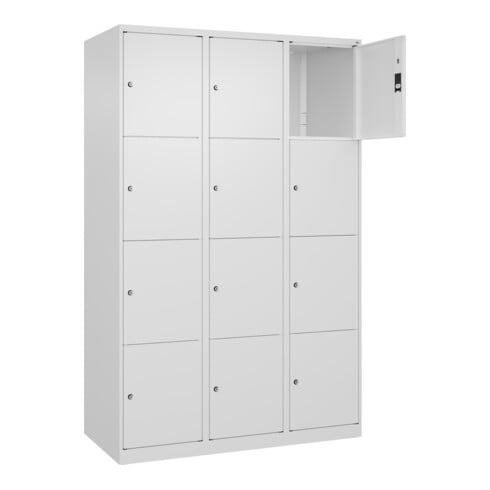 C+P Schließfachschrank Classic PLUS, 3 Abteile, 1850x1200x500mm, 9016/9016 Innenhöhe Gefach oben (oberes 453 mm Front RAL 9016 Verkehrsweiß