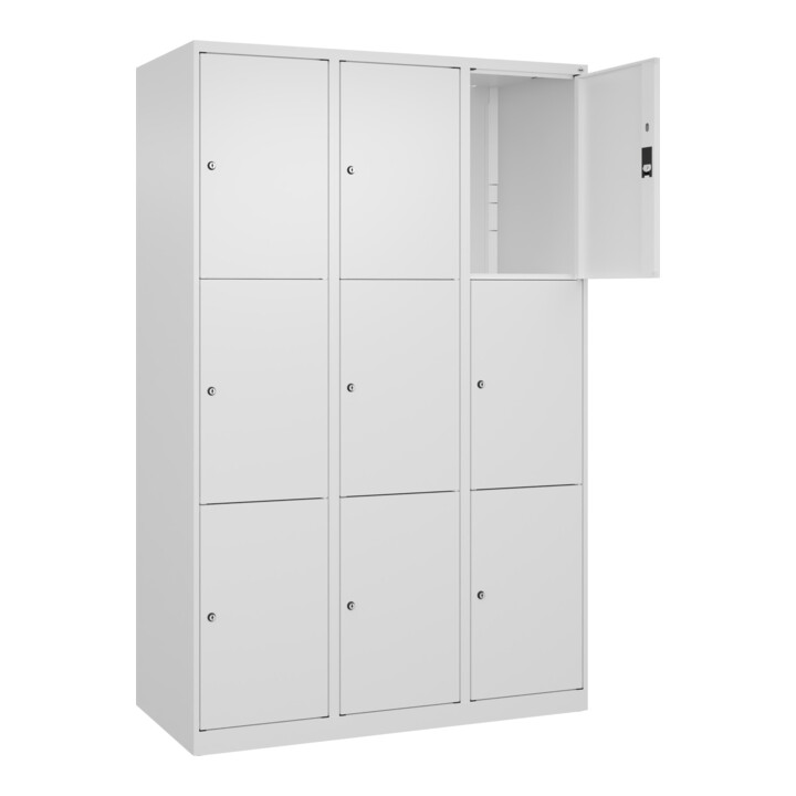 C+P Schließfachschrank Classic PLUS, 3 Abteile, 1850x1200x500mm, 9016/9016 Innenhöhe Gefach oben (oberes 599 mm Front RAL 9016 Verkehrsweiß