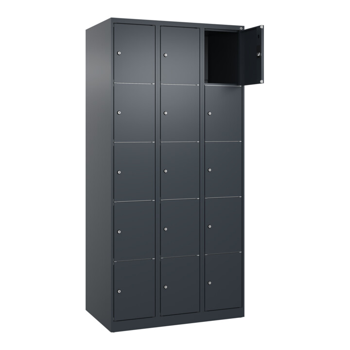 C+P Schließfachschrank Classic PLUS, 3 Abteile, 1850x900x500mm, 7016/7016 Innenhöhe Gefach oben (oberes 365 mm Front RAL 7016 Anthrazitgrau
