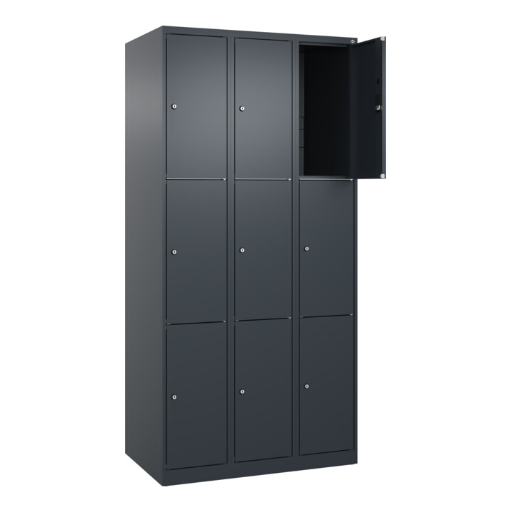 C+P Schließfachschrank Classic PLUS, 3 Abteile, 1850x900x500mm, 7016/7016 Innenhöhe Gefach oben (oberes 599 mm Front RAL 7016 Anthrazitgrau