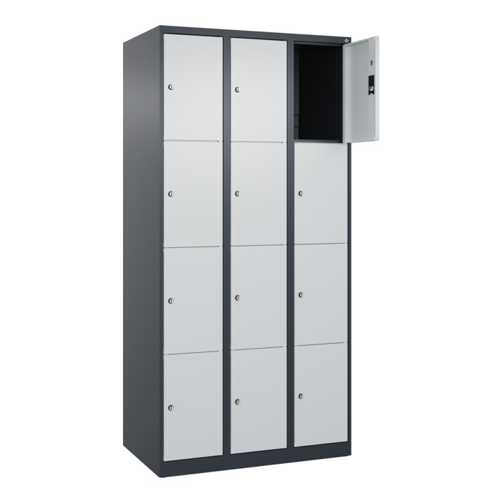 C+P Schließfachschrank Classic PLUS, 3 Abteile, 1850x900x500mm, 7016/7035 Innenhöhe Gefach oben (oberes 453 mm Front RAL 7035 Lichtgrau