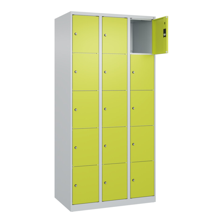 C+P Schließfachschrank Classic PLUS, 3 Abteile, 1850x900x500mm, 7035/0024 Innenhöhe Gefach oben (oberes 365 mm Front 1108060 RDS Viridingrün