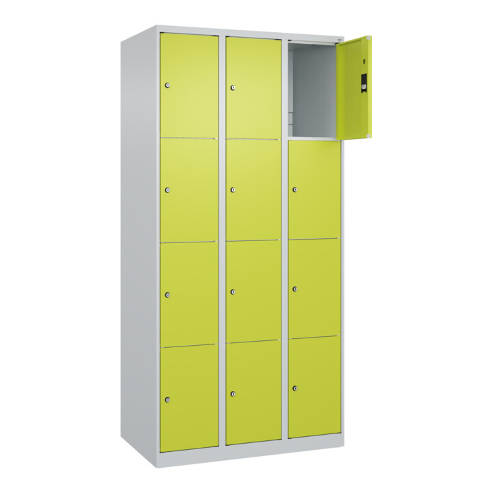 C+P Schließfachschrank Classic PLUS, 3 Abteile, 1850x900x500mm, 7035/0024 Innenhöhe Gefach oben (oberes 453 mm Front 1108060 RDS Viridingrün