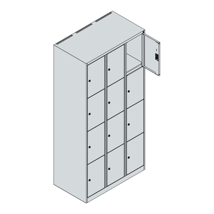C+P Schließfachschrank Classic PLUS, 3 Abteile, 1850x900x500mm, 7035/0024 Innenhöhe Gefach oben (oberes 453 mm Front 1108060 RDS Viridingrün