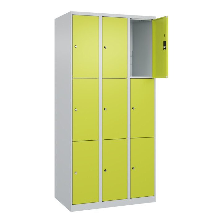 C+P Schließfachschrank Classic PLUS, 3 Abteile, 1850x900x500mm, 7035/0024 Innenhöhe Gefach oben (oberes 599 mm Front 1108060 RDS Viridingrün