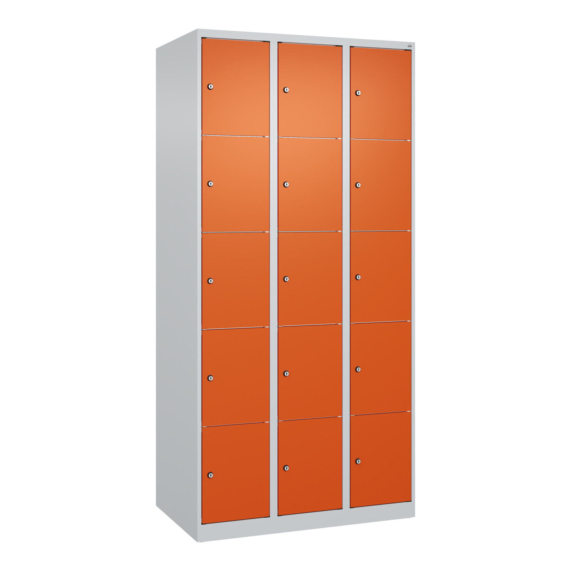 C+P Schließfachschrank Classic PLUS, 3 Abteile, 1850x900x500mm, 7035/2004 Innenhöhe Gefach oben (oberes 365 mm Front RAL 2004 Reinorange ; C + P Möbel