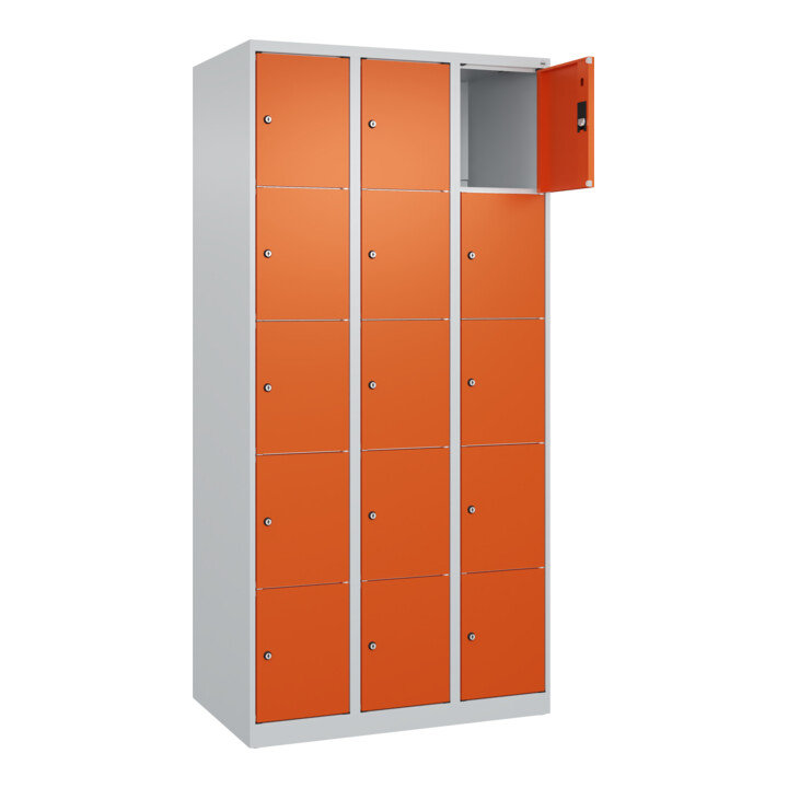 C+P Schließfachschrank Classic PLUS, 3 Abteile, 1850x900x500mm, 7035/2004 Innenhöhe Gefach oben (oberes 365 mm Front RAL 2004 Reinorange