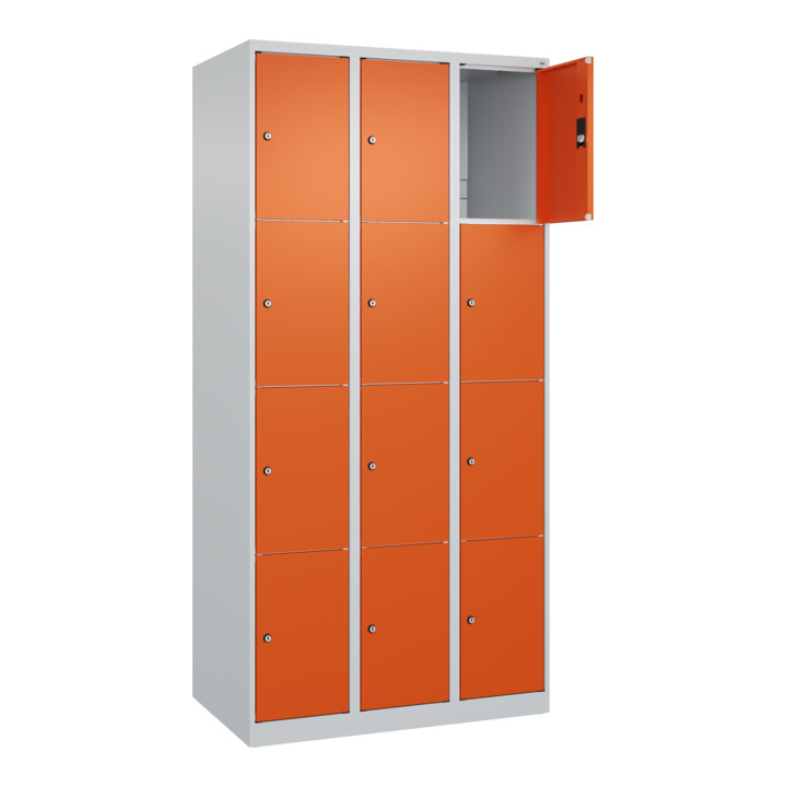 C+P Schließfachschrank Classic PLUS, 3 Abteile, 1850x900x500mm, 7035/2004 Innenhöhe Gefach oben (oberes 453 mm Front RAL 2004 Reinorange