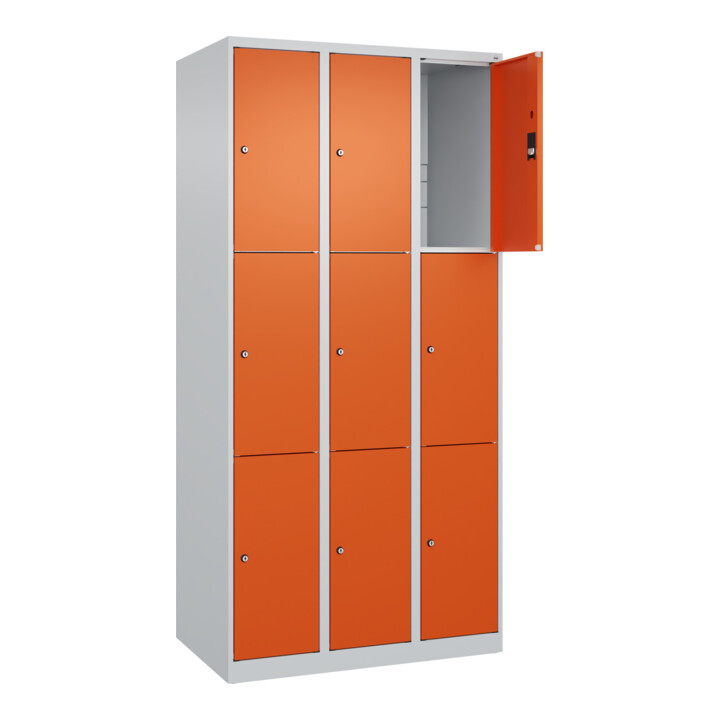 C+P Schließfachschrank Classic PLUS, 3 Abteile, 1850x900x500mm, 7035/2004 Innenhöhe Gefach oben (oberes 599 mm Front RAL 2004 Reinorange