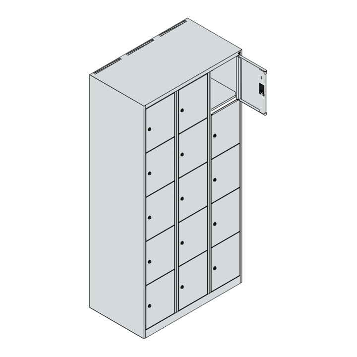 C+P Schließfachschrank Classic PLUS, 3 Abteile, 1850x900x500mm, 7035/3020 Innenhöhe Gefach oben (oberes 365 mm Front RAL 3020 Verkehrsrot