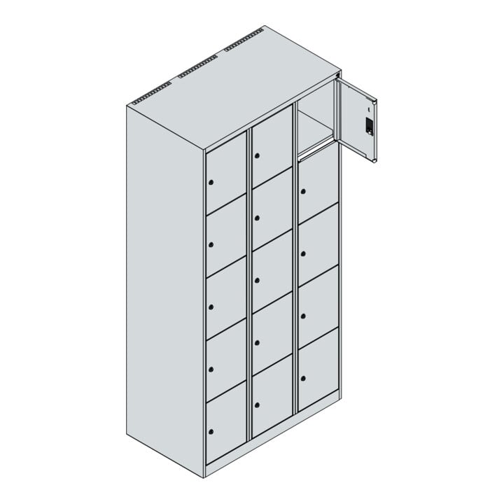 C+P Schließfachschrank Classic PLUS, 3 Abteile, 1850x900x500mm, 7035/5010 Innenhöhe Gefach oben (oberes 365 mm Front RAL 5010 Enzianblau