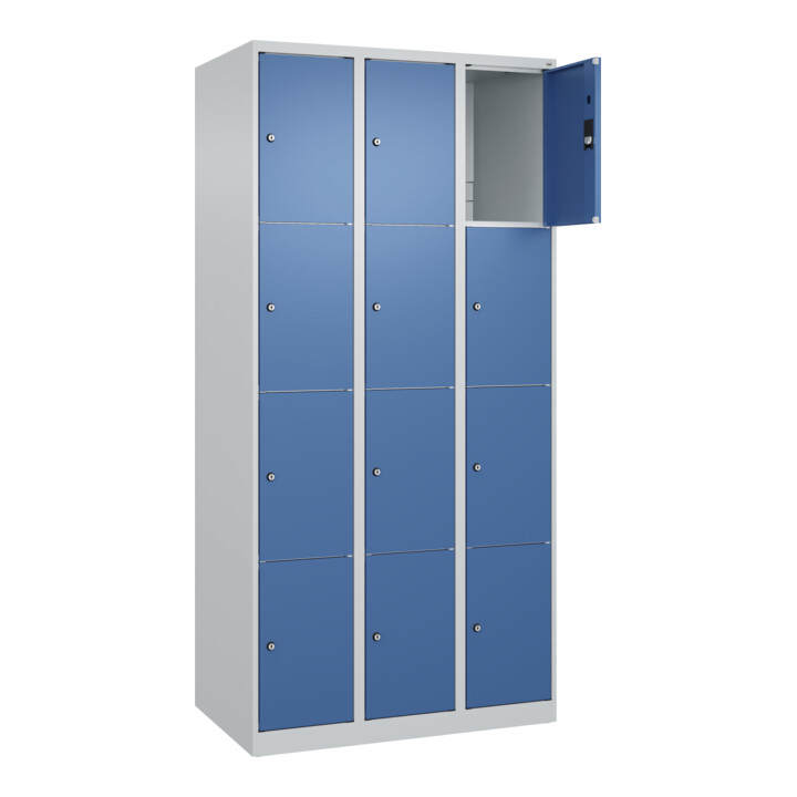 C+P Schließfachschrank Classic PLUS, 3 Abteile, 1850x900x500mm, 7035/5023 Innenhöhe Gefach oben (oberes 453 mm Front RAL 5023 Fernblau
