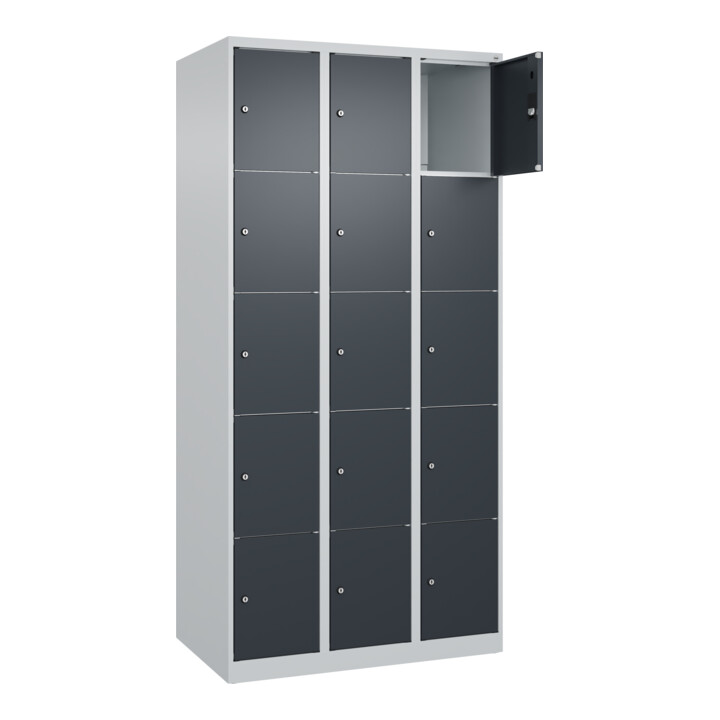 C+P Schließfachschrank Classic PLUS, 3 Abteile, 1850x900x500mm, 7035/7016 Innenhöhe Gefach oben (oberes 365 mm Front RAL 7016 Anthrazitgrau