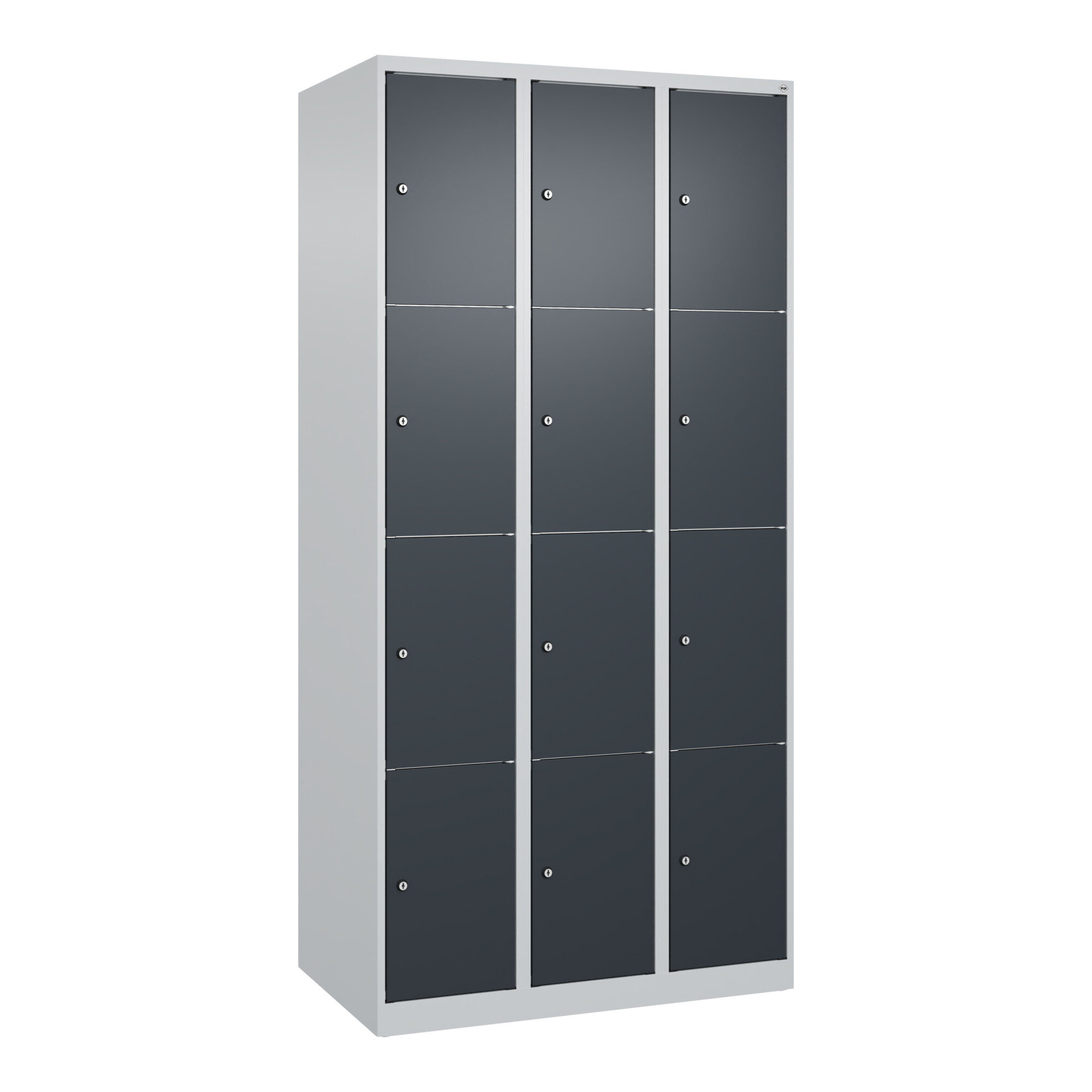 C+P Schließfachschrank Classic PLUS, 3 Abteile, 1850x900x500mm, 7035/7016 Innenhöhe Gefach oben (oberes 453 mm Front RAL 7016 Anthrazitgrau ; C + P Mö