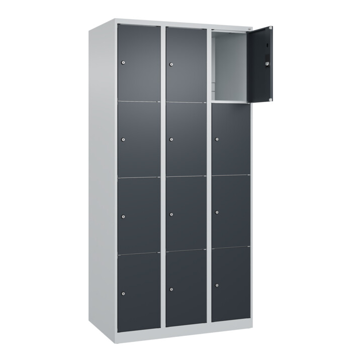 C+P Schließfachschrank Classic PLUS, 3 Abteile, 1850x900x500mm, 7035/7016 Innenhöhe Gefach oben (oberes 453 mm Front RAL 7016 Anthrazitgrau