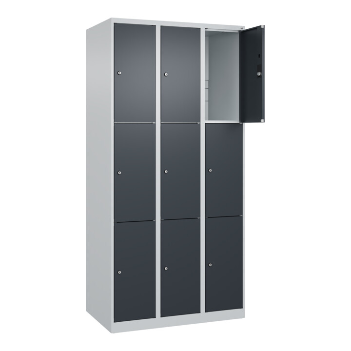 C+P Schließfachschrank Classic PLUS, 3 Abteile, 1850x900x500mm, 7035/7016 Innenhöhe Gefach oben (oberes 599 mm Front RAL 7016 Anthrazitgrau