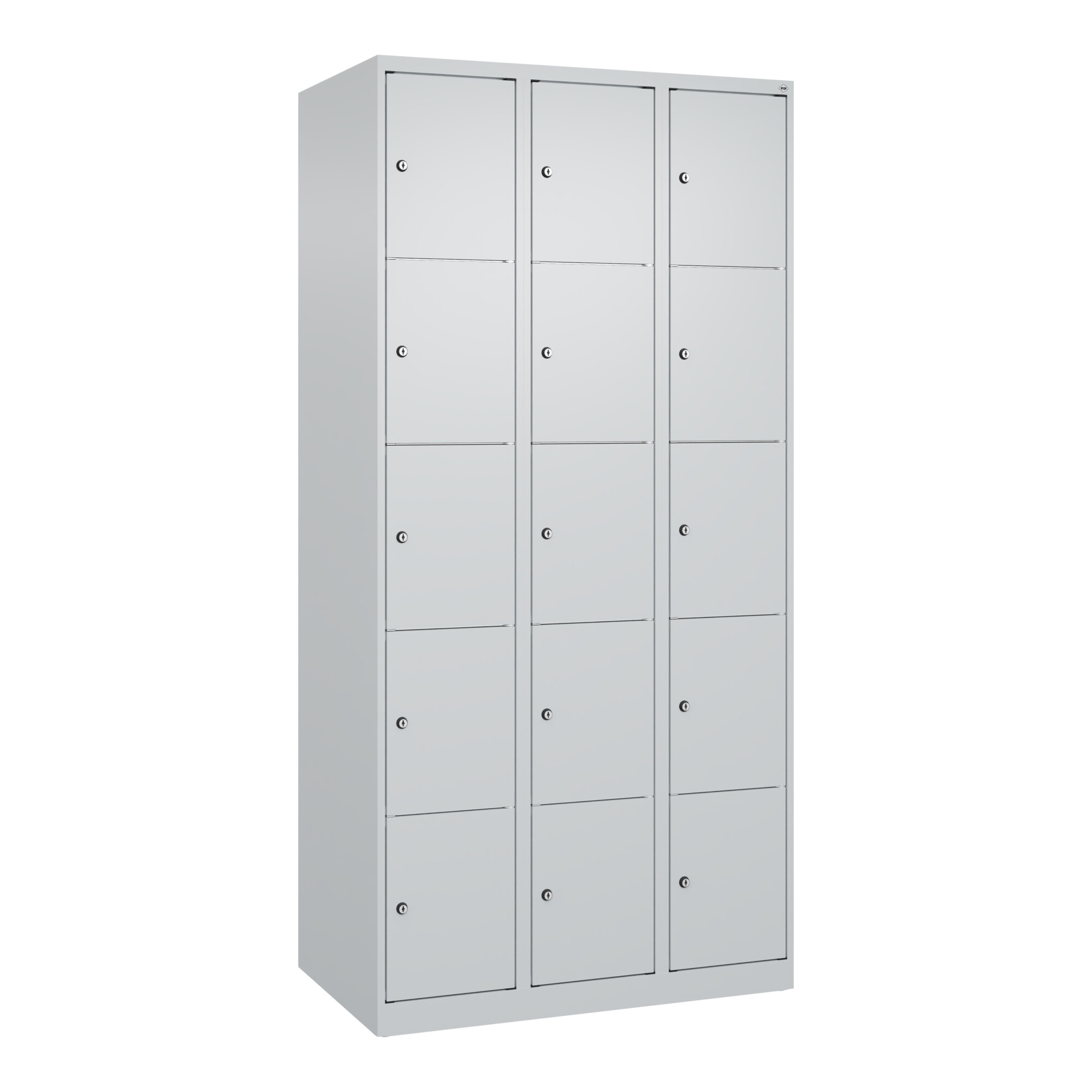 C+P Schließfachschrank Classic PLUS, 3 Abteile, 1850x900x500mm, 7035/7035 Innenhöhe Gefach oben (oberes 365 mm Front RAL 7035 Lichtgrau ; C + P Möbels