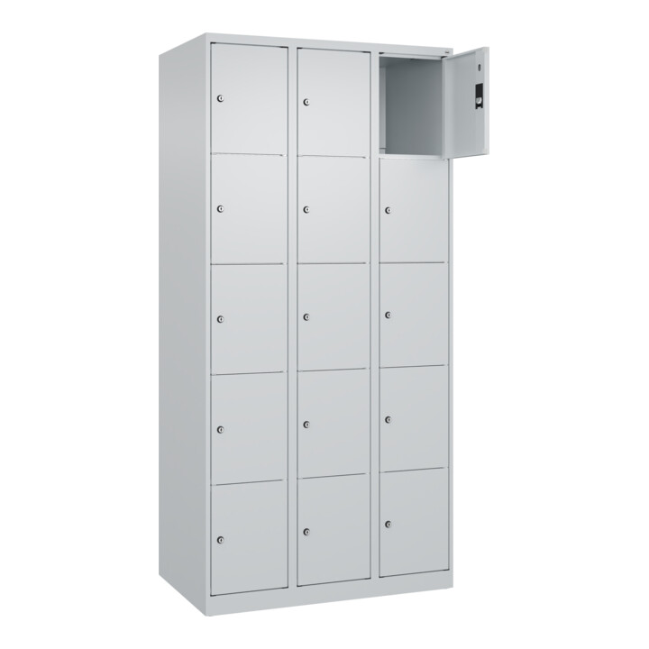 C+P Schließfachschrank Classic PLUS, 3 Abteile, 1850x900x500mm, 7035/7035 Innenhöhe Gefach oben (oberes 365 mm Front RAL 7035 Lichtgrau