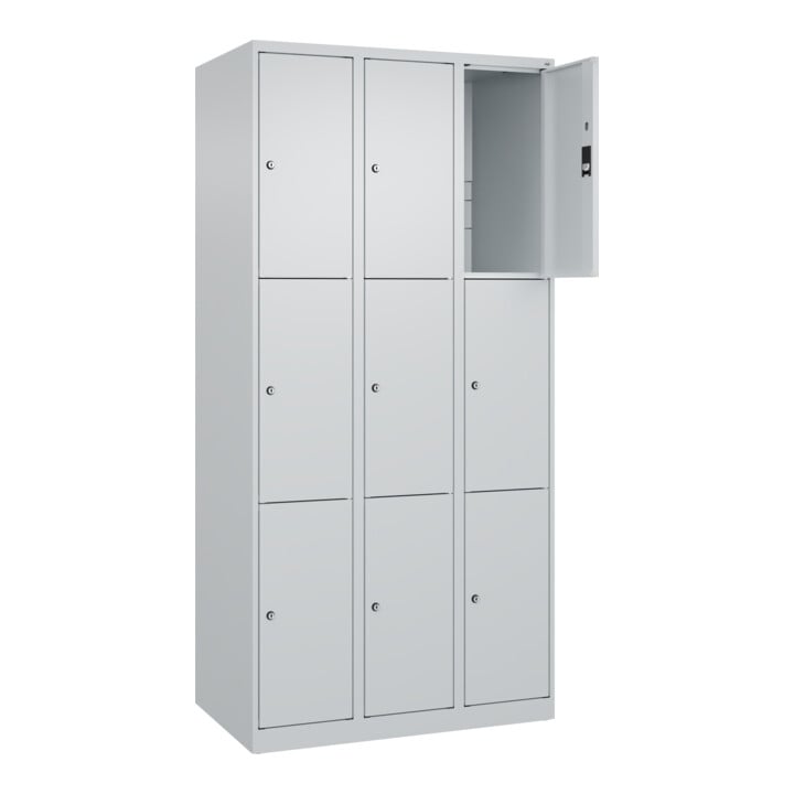 C+P Schließfachschrank Classic PLUS, 3 Abteile, 1850x900x500mm, 7035/7035 Innenhöhe Gefach oben (oberes 599 mm Front RAL 7035 Lichtgrau