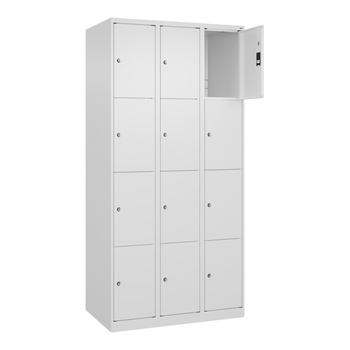 C+P Schließfachschrank Classic PLUS, 3 Abteile, 1850x900x500mm, 9016/9016 Innenhöhe Gefach oben (oberes 453 mm Front RAL 9016 Verkehrsweiß