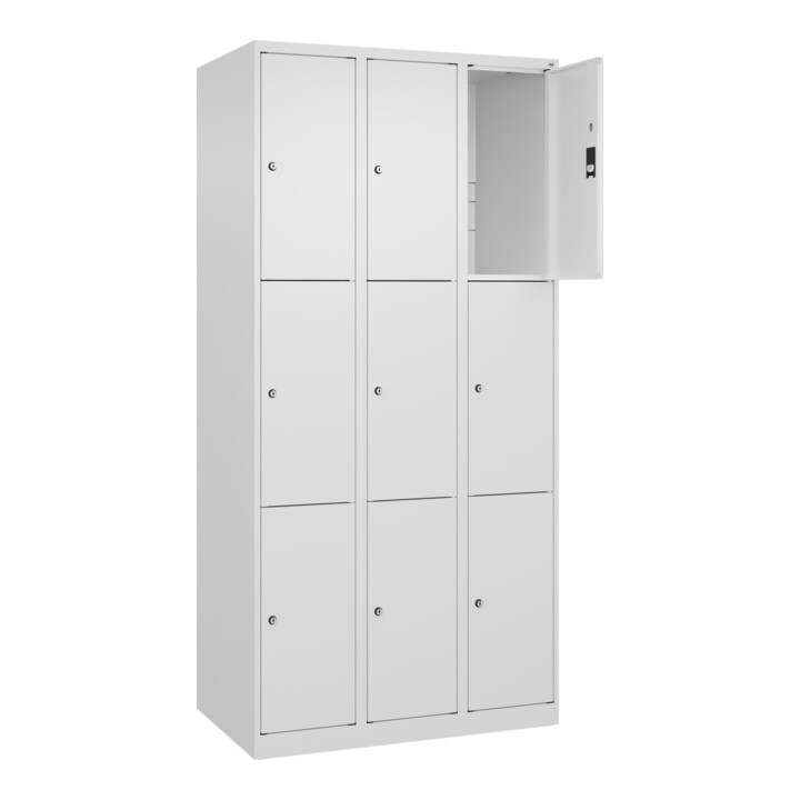 C+P Schließfachschrank Classic PLUS, 3 Abteile, 1850x900x500mm, 9016/9016 Innenhöhe Gefach oben (oberes 599 mm Front RAL 9016 Verkehrsweiß