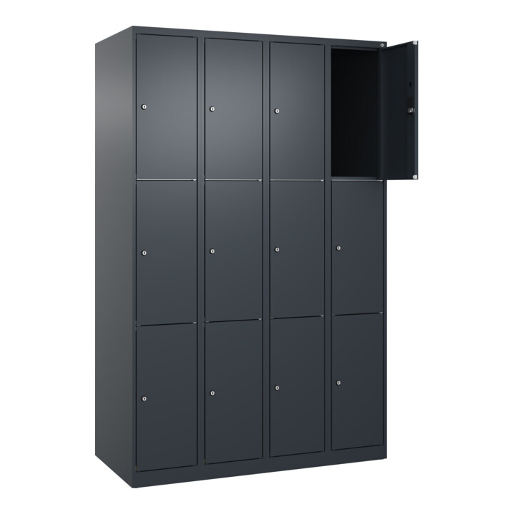 C+P Schließfachschrank Classic PLUS, 4 Abteile, 1850x1200x500mm, 7016/7016 Innenhöhe Gefach oben (oberes 599 mm Front RAL 7016 Anthrazitgrau