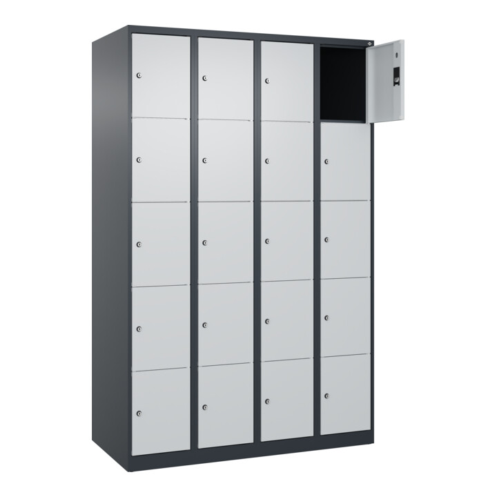 C+P Schließfachschrank Classic PLUS, 4 Abteile, 1850x1200x500mm, 7016/7035 Innenhöhe Gefach oben (oberes 365 mm Front RAL 7035 Lichtgrau