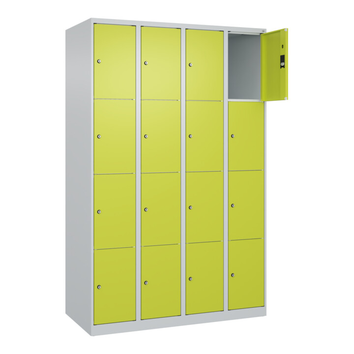 C+P Schließfachschrank Classic PLUS, 4 Abteile, 1850x1200x500mm, 7035/0024 Innenhöhe Gefach oben (oberes 453 mm Front 1108060 RDS Viridingrün