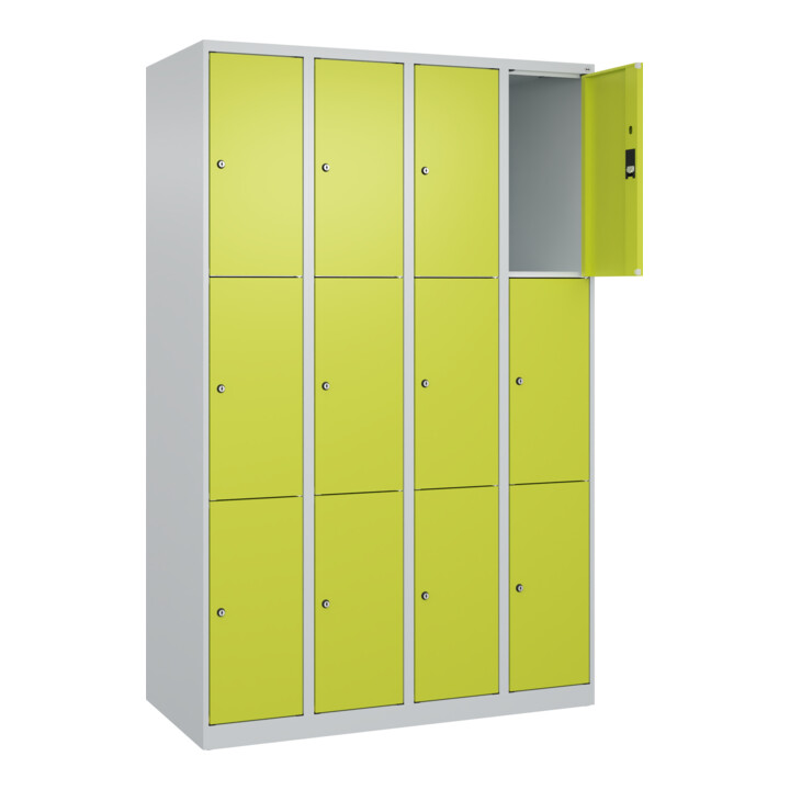 C+P Schließfachschrank Classic PLUS, 4 Abteile, 1850x1200x500mm, 7035/0024 Innenhöhe Gefach oben (oberes 599 mm Front 1108060 RDS Viridingrün
