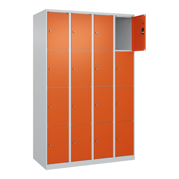 C+P Schließfachschrank Classic PLUS, 4 Abteile, 1850x1200x500mm, 7035/2004 Innenhöhe Gefach oben (oberes 453 mm Front RAL 2004 Reinorange
