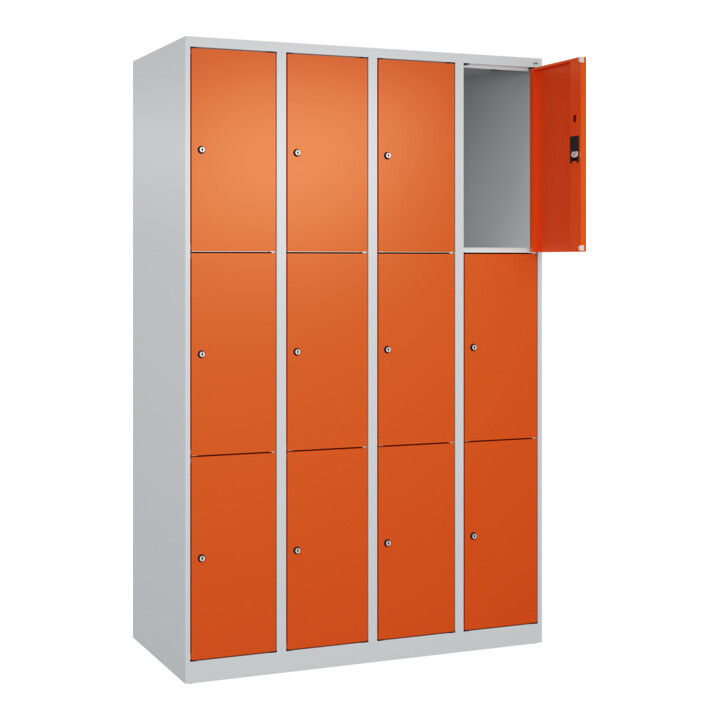 C+P Schließfachschrank Classic PLUS, 4 Abteile, 1850x1200x500mm, 7035/2004 Innenhöhe Gefach oben (oberes 599 mm Front RAL 2004 Reinorange