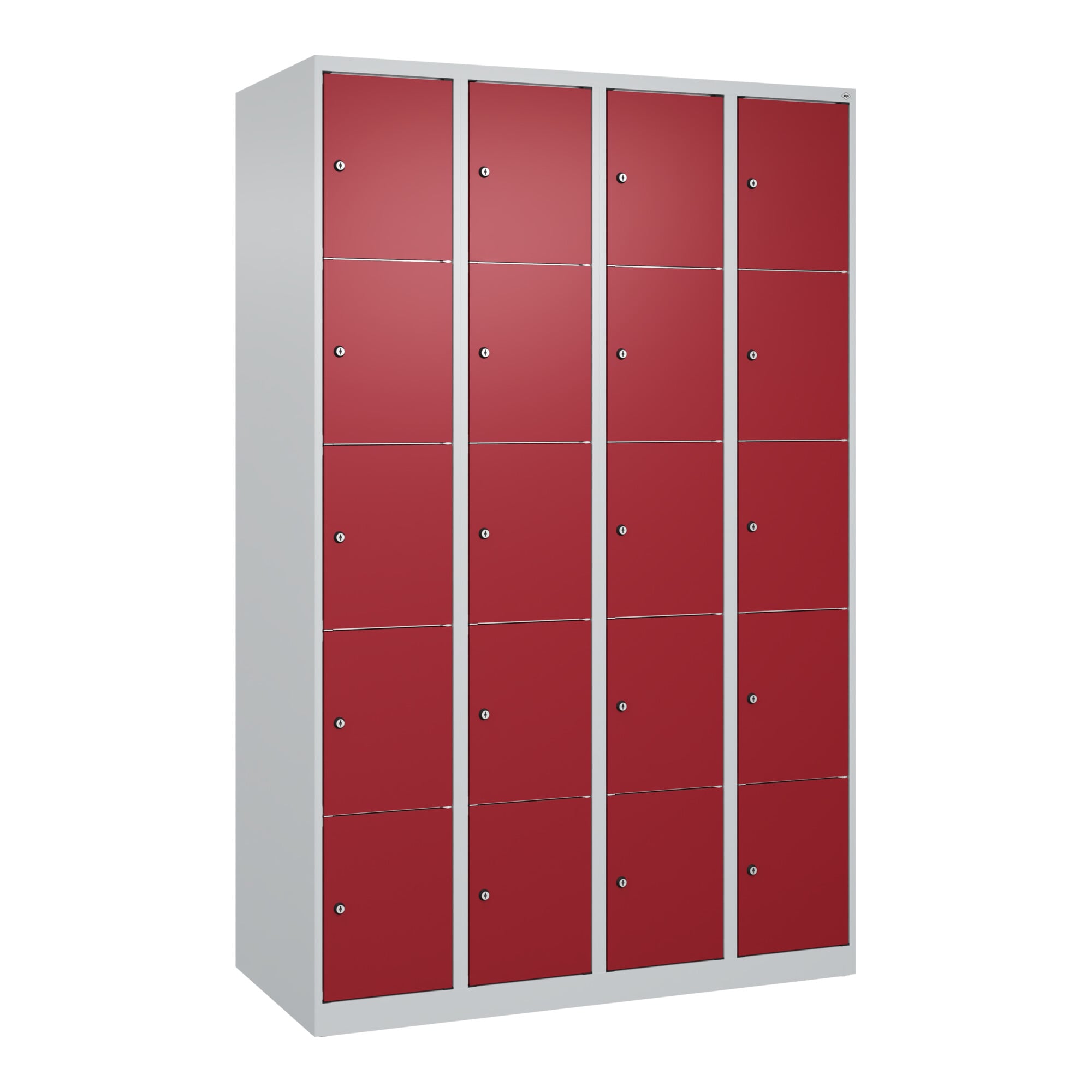 C+P Schließfachschrank Classic PLUS, 4 Abteile, 1850x1200x500mm, 7035/3003 Innenhöhe Gefach oben (oberes 365 mm Front RAL 3003 Rubinrot ; C + P Möbels