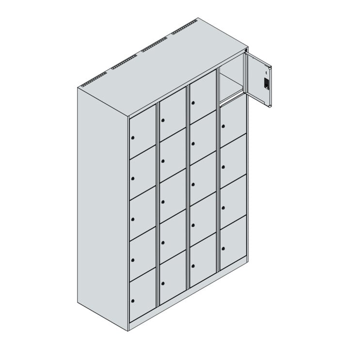 C+P Schließfachschrank Classic PLUS, 4 Abteile, 1850x1200x500mm, 7035/3003 Innenhöhe Gefach oben (oberes 365 mm Front RAL 3003 Rubinrot