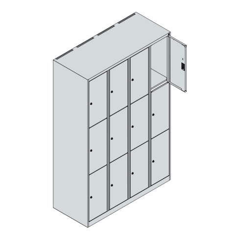 C+P Schließfachschrank Classic PLUS, 4 Abteile, 1850x1200x500mm, 7035/3003 Innenhöhe Gefach oben (oberes 599 mm Front RAL 3003 Rubinrot