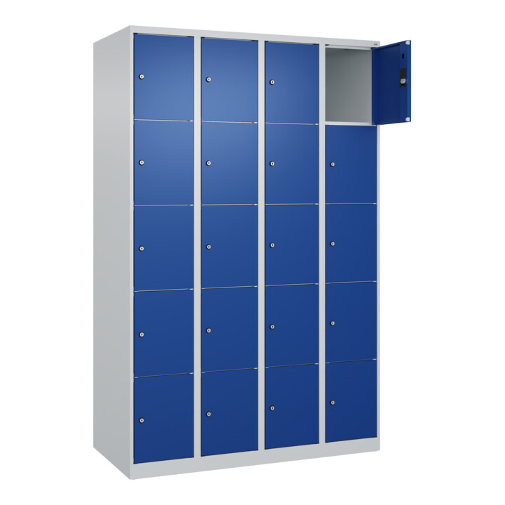 C+P Schließfachschrank Classic PLUS, 4 Abteile, 1850x1200x500mm, 7035/5010 Innenhöhe Gefach oben (oberes 365 mm Front RAL 5010 Enzianblau