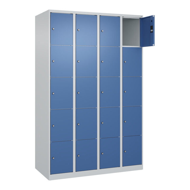 C+P Schließfachschrank Classic PLUS, 4 Abteile, 1850x1200x500mm, 7035/5023 Innenhöhe Gefach oben (oberes 365 mm Front RAL 5023 Fernblau