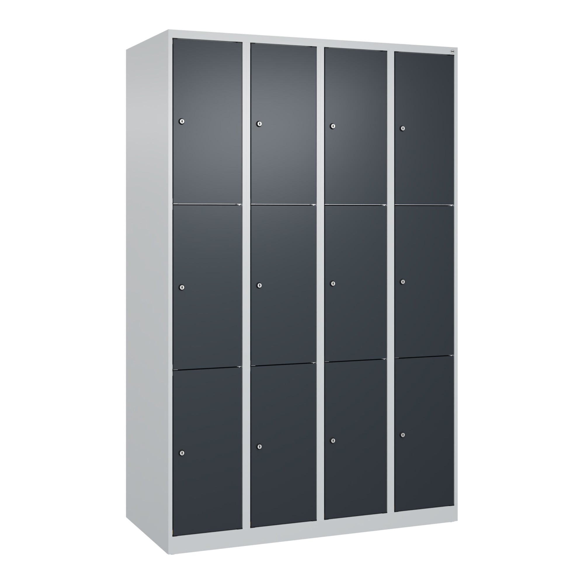 C+P Schließfachschrank Classic PLUS, 4 Abteile, 1850x1200x500mm, 7035/7016 Innenhöhe Gefach oben (oberes 599 mm Front RAL 7016 Anthrazitgrau ; C + P M